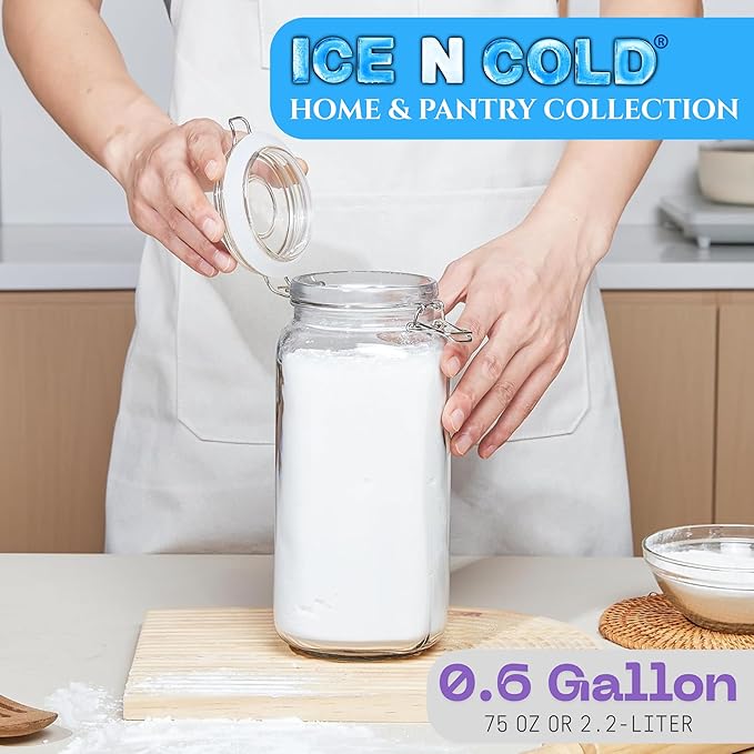 Airtight Glass Storage Jars with Clamp Lid – Food Storage Containers with Rubber Gasket Seal – Pantry & Kitchen Canisters for Dry Goods, Coffee, Sugar, Pasta – 0.4L to 4L Sizes (4, 75oz | 2.2L)