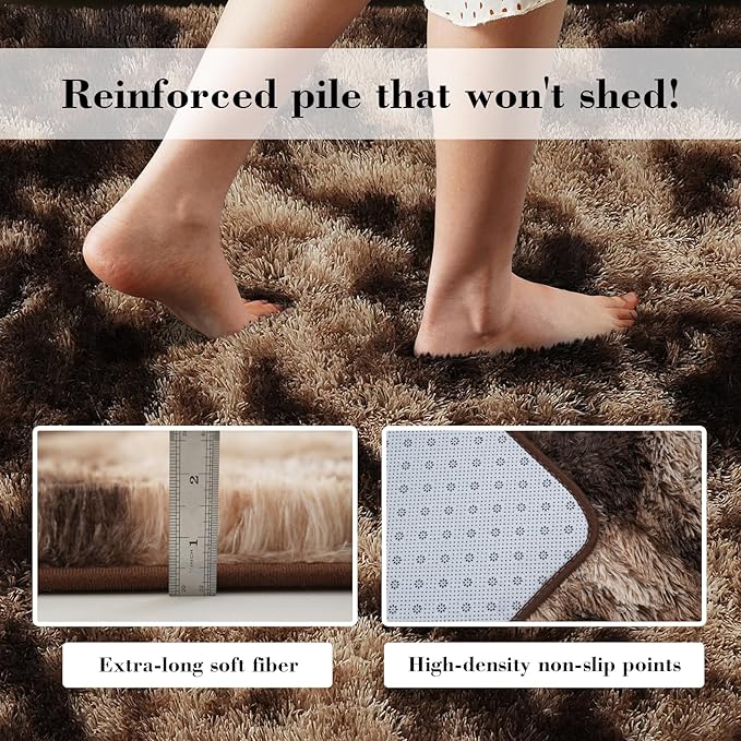 Fluffy Rug Shaggy Area Rug, Mottling Brown 2x4 Area Rugs for Bedroom, Small Bedside Rug, Soft Fluffy Shaggy Entryway Throw Rugs for Living Room Bedroom Kids Room Home Decor
