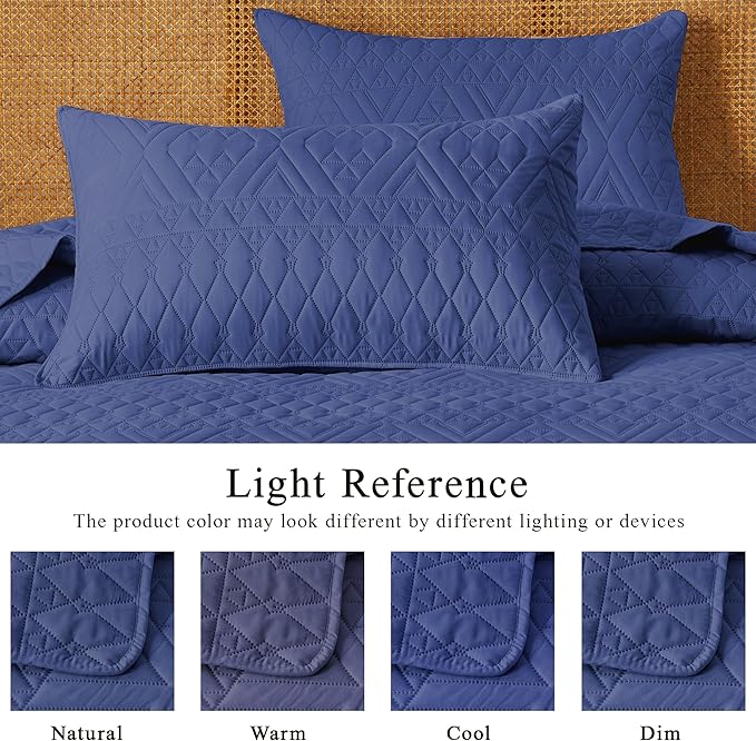 akkialla Full/Queen Size Quilt Bedding Set,Navy Blue Lightweight Microfiber Soft Bedspread,Modern Style Geoetric Pattern Coverlet Set for All Seasons,3 Piece(1 Quilt,2 Pillow Shams)