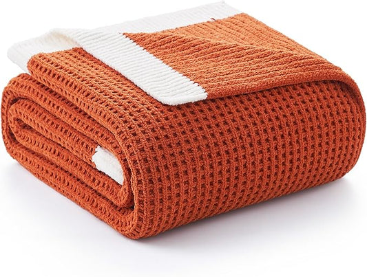 Amélie Home Waffle Throw Blanket for Couch, Soft Cozy Chenille Knit Blanket Warm Decorative Throw for Sofa, 50"x60", Burnt Orange
