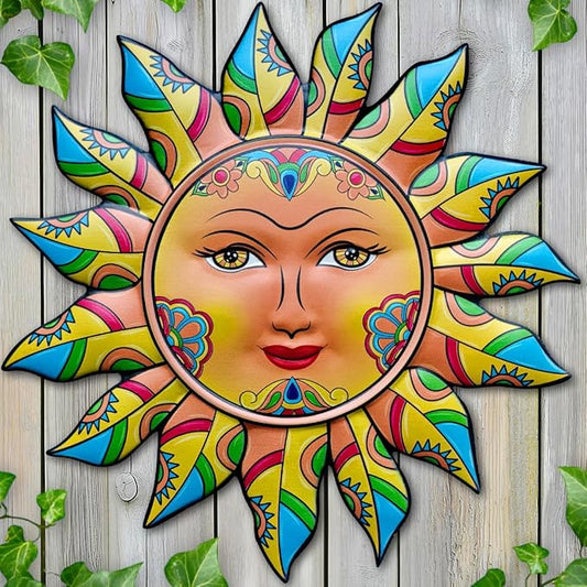Daogtc Metal Sun Wall Decor - Sun Flower Wall Art Decoration,Hanging Decoration for Home Garden Farmhouse Yard Patio Fence Living Room Bedroom (SUN-G)