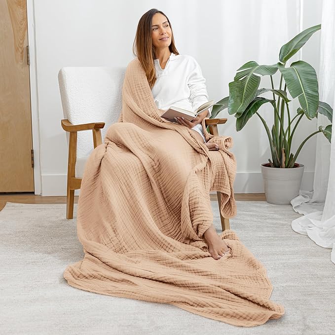 Comfy Cubs Muslin Blanket for Adults Twin 90" x 66" - 6 Layer Soft, Breathable & Lightweight Muslin Adult Blanket - Machine Washable & Designed in The US Bedding for All Seasons - Cream