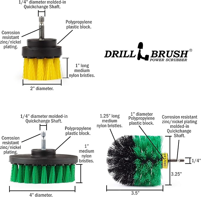 3 Rotary Power Scrub Brushes for Tile, Grout, Shower, Tub, Sink Hard Water Stains