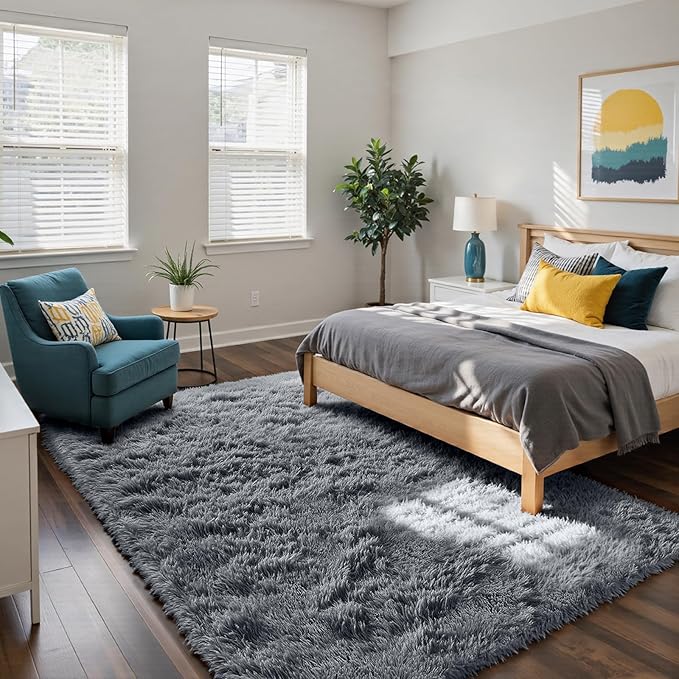 Fluffy Rug Shaggy Area Rug, Grey 10x14 Area Rugs for Bedroom, Super Soft Shaggy Rugs for Living Room Bedroom Kids Room Home Decor, Upgrade Anti-Skid Rectangular Fuzzy Rug
