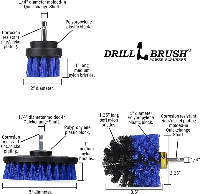 Kayak - Cleaning Supplies - Drill Brush - Boat Accessories - Hull, Deck, Fiberglass, Gel Coat, Carpet, Seats - Spin Brush Kit - Pond Scum, Oily Residue, Weeds, Barnacles, Oxidation - Canoe