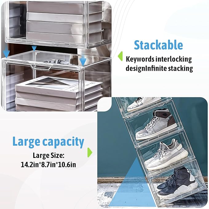 Stackable Display Storage Box with Magnetic Door, Clear Acrylic Display Case, Dustproof Book & Cosmetic Display Cases, Hobby Display Cases for Large Figures Collectibles, Luxury Bags, Sports Shoes