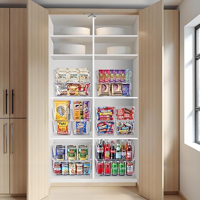Clear Stackable Pantry Bins – Open Front Organizer for Kitchen & Fridge (Medium 6 Pack)