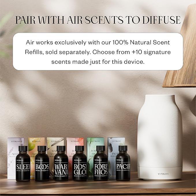 Vitruvi Air Waterless Diffuser for Home, 1500 Sq Ft Coverage | Diffusers for Home, Oil Diffuser, Housewarming Gift, Ceramic Finish, 5 Adjustable Scent Strengths | Vanilla