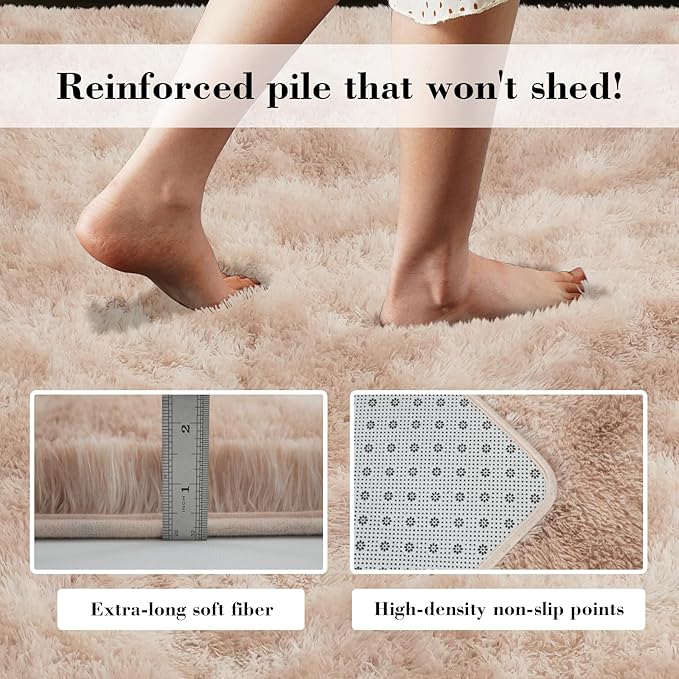 Fluffy Rug Shaggy Area Rug, Mottling Beige 2x4 Area Rugs for Bedroom, Small Bedside Rug, Soft Fluffy Shaggy Entryway Throw Rugs for Living Room Bedroom Kids Room Home Decor