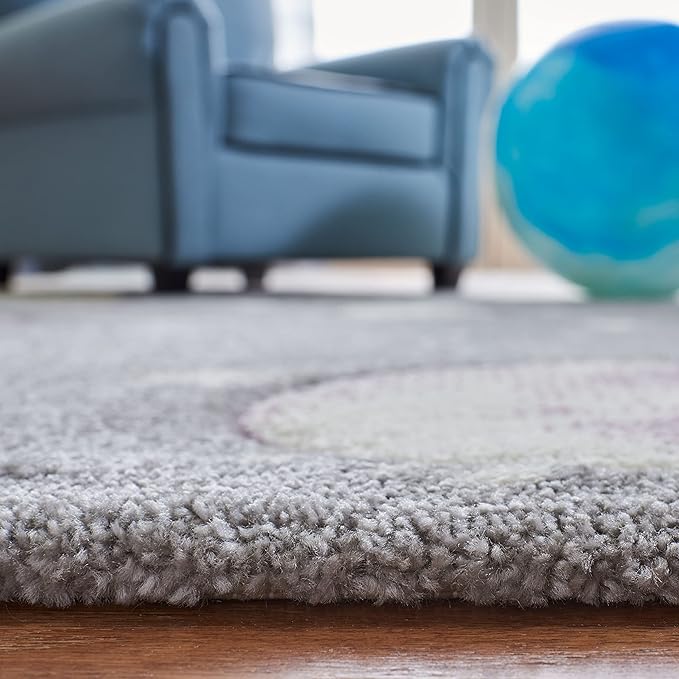 SAFAVIEH Carousel Kids Collection Accent Rug - 4' x 6', Grey & Lavender, Non-Shedding & Easy Care, Ideal for High Traffic Areas for Boys & Girls in Playroom, Nursery, Bedroom (CRK103F)