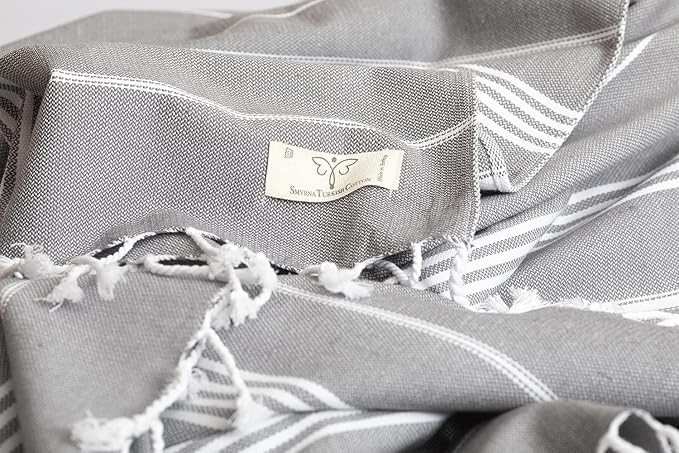 SMYRNA TURKISH COTTON Beach Blanket – Sand-Free Oversized Beach Throw 50x60 – Quick-Dry Lightweight Turkish Towel for Beach, Pool, Picnic & Outdoor Travel – Eco-Friendly Recycled Cotton, Dark Gray
