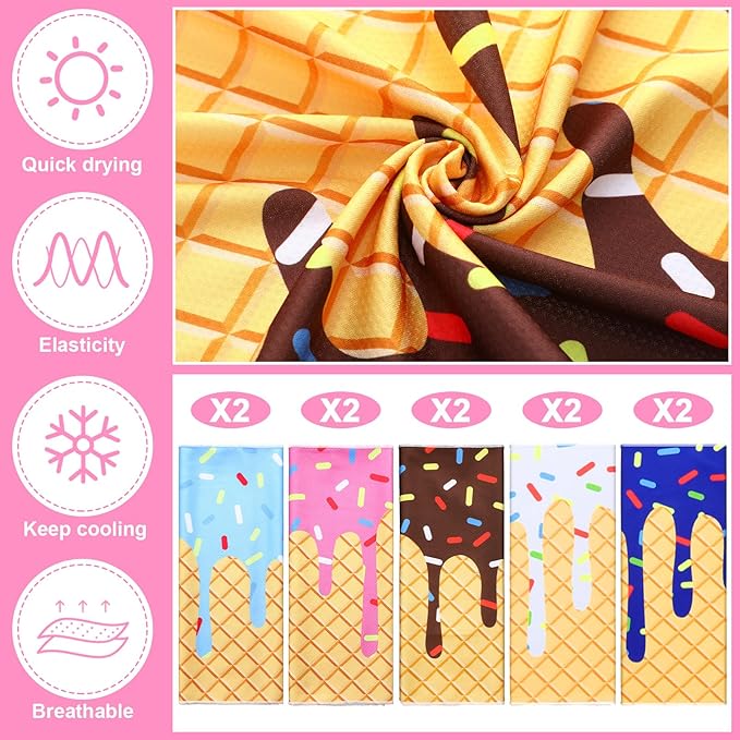 10 Set Baseball Cream Drip Cooling Towels with Bags 40"x12" Ice Cooling Towels Microfiber Sweat Sport Rags Absorbent Chilly Washcloth for Hot Weather Workout Yoga Gym Coach Sport Party Favors