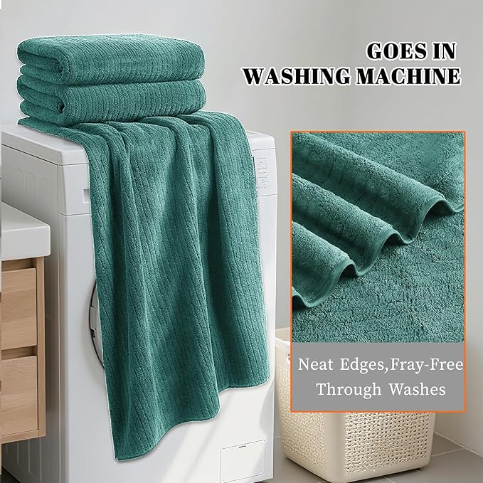 Bath Towels Set of 4 Extra Large 35 x 70 Inches,Luxury Thick High Absorbent and Quick Dry Bath Sheet,Ultra Soft Microfiber,Bathroom,Beach,Yoga,Sport,SPA,Fitness (Teal Green)