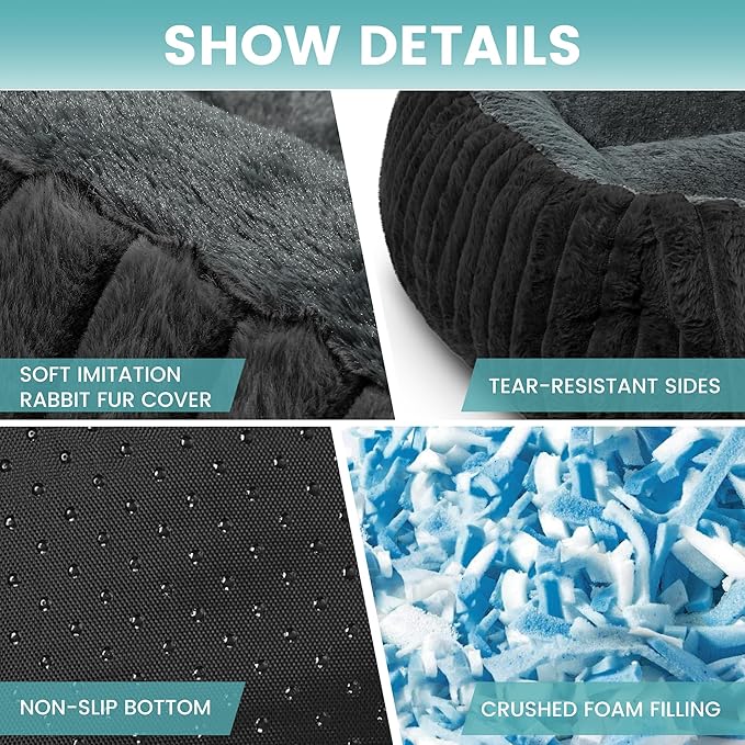 Dog Beds for Small Dogs 28x20 Inch, Comfort-Sided Orthopedic Dog Bed Couch with Breathable Shredded Memory Foam, Faux Rabbit Fur Pet Bed, Non-Detachable, Non-Slip, Machine Washable