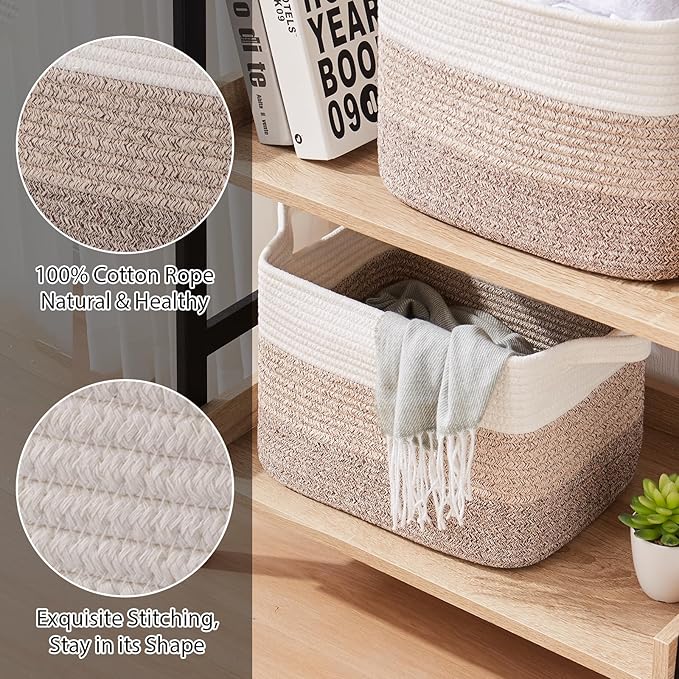 Storage Baskets for Organizing, Woven Baskets for Shelves, Rectangle Decorative Organizer for Storage Clothes, Toy, Books, Towels Nursery Bins 3 Pack (Gradient Yellow, 13"x9.85"x8.7")