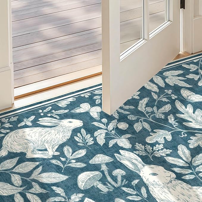 Vintage Living Room Area Rug 2x3 - Large Soft Washable Oriental Traditional Distressed Farmhouse Rugs for Bedroom - Indoor Floor Accent Carpet for Home Office House Decor -Easter Blue