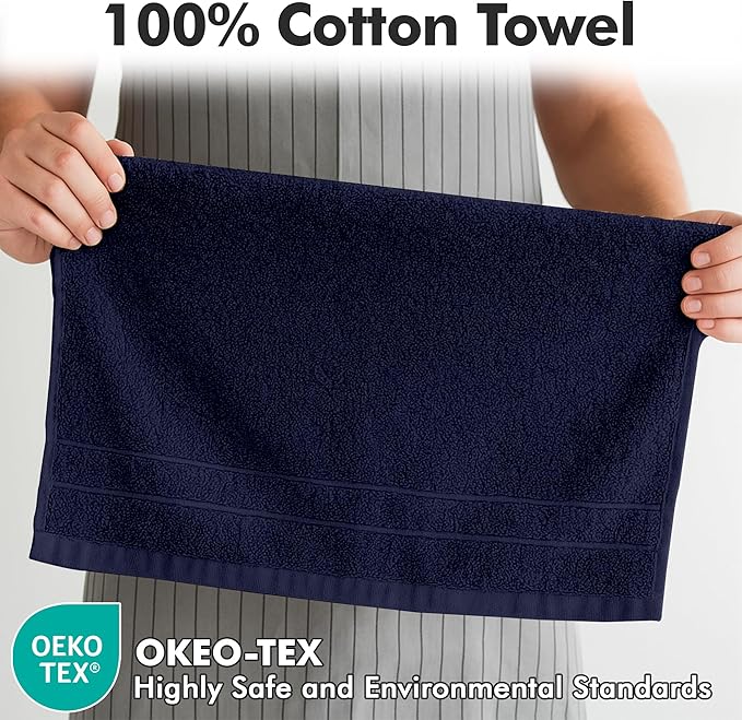 100% Cotton Hand Towels for Bathroom – Soft & Absorbent Towel Set– Pack of 6 Small Towel (34x20in) – Quick Dry Luxury Cotton Hand Towels – Navy Blue