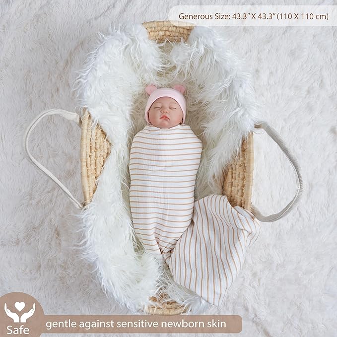 Meracorallo Muslin Swaddle Blanket, 100% Cotton Receiving Blanket Soft and Breathable Swaddle Wrap for Baby Boys and Girls (Neutral Stripe)