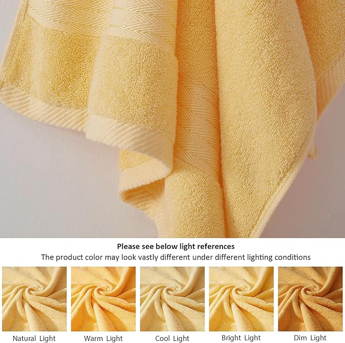 COZYART Yellow Bath Towels for Bathroom 2 Pcs, 27x54 Turkish Cotton Bath Towel Set Super Soft Highly Absorbent Durable 650 GSM Shower Towels for Daily Use