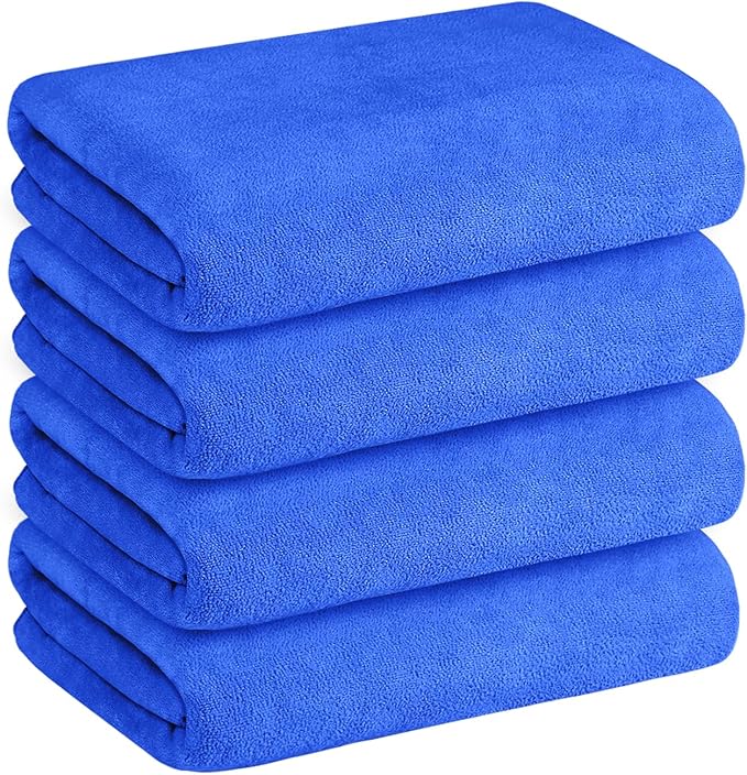Microfiber Bath Towels, Extra Large Bathroom Towel Set, Pack of 4, 30" x 60" - Soft and Absorbent Towel for Hair, Swimming, Fitness, Sport, Yoga, Dark Blue