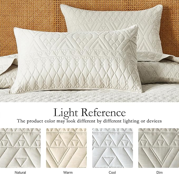 King/Cal King Quilt Set 3-Piece - Boho Cream Lightweight Bedspread