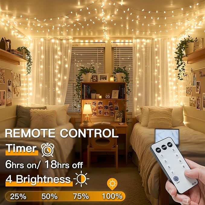 suddus Indoor Christmas Lights with Remote, Warm White String Lights Plug in with Timer, 33ft 100 LED Twinkle Fairy Lights for Bedroom Dorm Xmas Tree Wreath Wedding Garden Party Outdoor Decorations