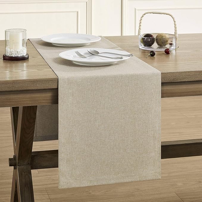 ZeeMart Basic Linen Style Table Runner, 14 x 48 Inch Natural Chambray, Rustic Farmhouse Neutral Beige Table Runners 48 Inches Long, Everyday Polyester Table Runner - Machine Washable & Easy Care