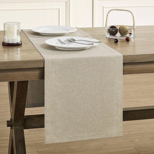 ZeeMart Basic Linen Style Table Runner, 14 x 48 Inch Natural Chambray, Rustic Farmhouse Neutral Beige Table Runners 48 Inches Long, Everyday Polyester Table Runner - Machine Washable & Easy Care