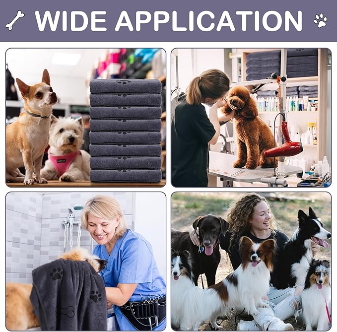 8 Pcs Dog Towels for Drying Dogs Cats Pet Towels Bulk Puppy Microfiber Quick Drying Paw Bath Bathing Supplies Absorbent for Medium Pets(Gray,55 x 28 Inch)