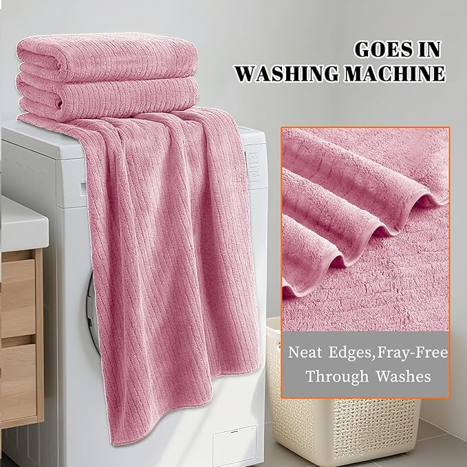Bath Towels Set of 4 Extra Large 35 x 70 Inches,Luxury Thick High Absorbent and Quick Dry Bath Sheet,Ultra Soft Microfiber,Bathroom,Beach,Yoga,Sport,SPA,Fitness (Pink)