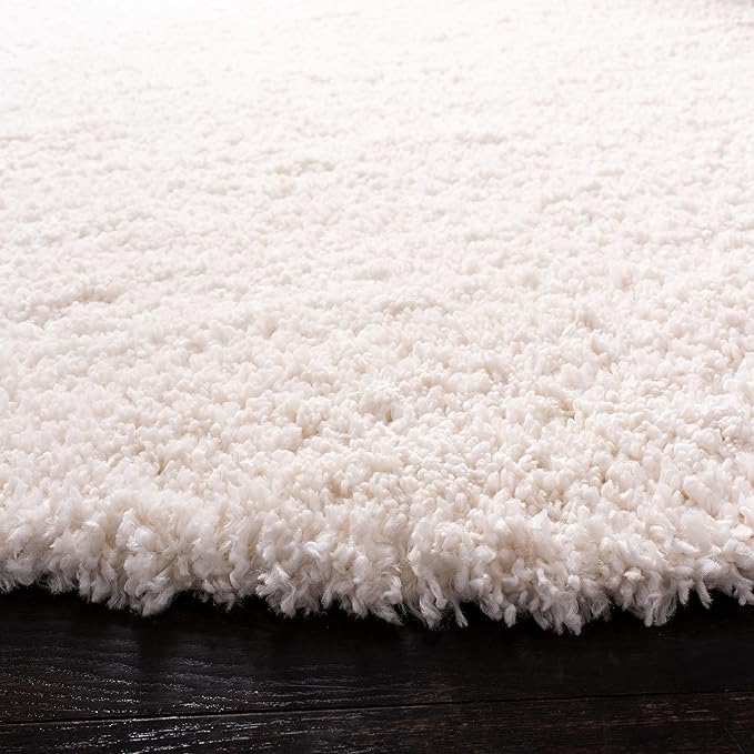 SAFAVIEH Fontana Shag Collection Area Rug - 8' Round, Ivory, Solid Design, Non-Shedding & Easy Care, 2-inch Thick Ideal for High Traffic Areas in Living Room, Bedroom (FNT800A)