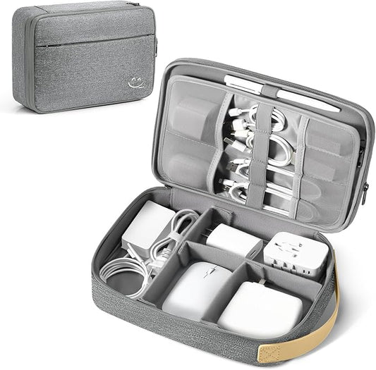 Travelkin Large Cord Organizer Travel, Electronic Organizer Travel Case, Expandable Cable Organizer Bag For Cords, Chargers Phone, Usbs, Tablet (Up to 10"), SD Card (Grey)