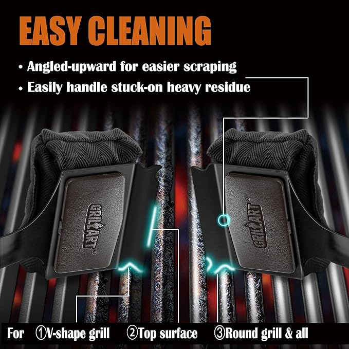 Grill Brush Bristle Free - Safe 17" Long Handle with Built-In Solid Scraper - Steam Clean Stubborn Grease Replaceable Head - Reinforced BBQ Accessories for All Grate Types - Gifts for Men Dad