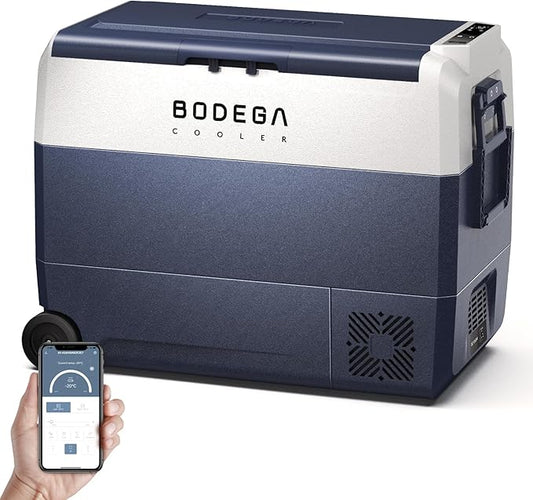 BODEGACOOLER 12 Volt Car Refrigerator,64 Quart Portable Car Freezer Fridge Bluetooth Control,(60L) -4℉-68℉ Electric Cooler 12/24V DC and 100-240V AC for Travel,Camping,RV,Boat Road Trip Tailgating