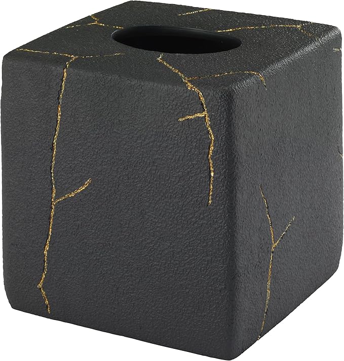 Nicole Miller - Tissue Box Cover, Resin Countertop Accessories, Dorm Room Essentials (Sydney Collection, Black/Gold)