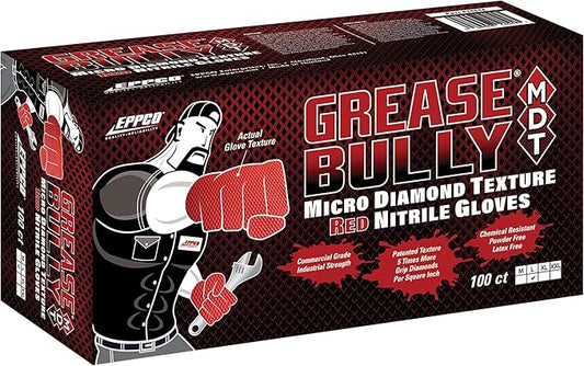 EPPCO Grease Bully 7-Mil Red Nitrile Gloves Disposable Powder Free, Latex Free Textured Superior Grip Glove, Singles