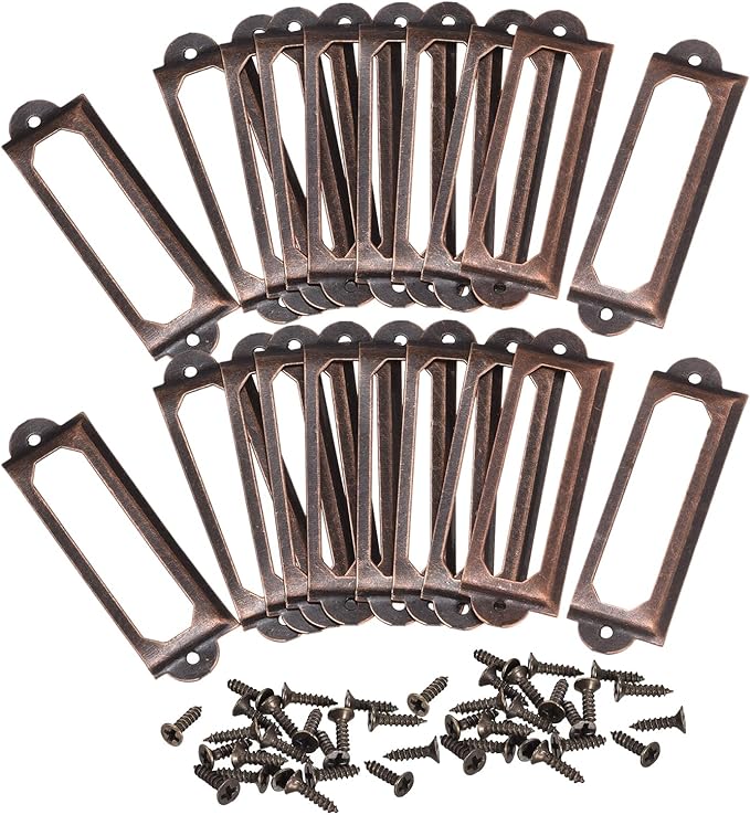 uxcell Metal Label Holders, 60x17mm 60pcs File Name Card Tag Label Holder Frame for Office Library Drawer Cabinet Shelves, Copper Tone