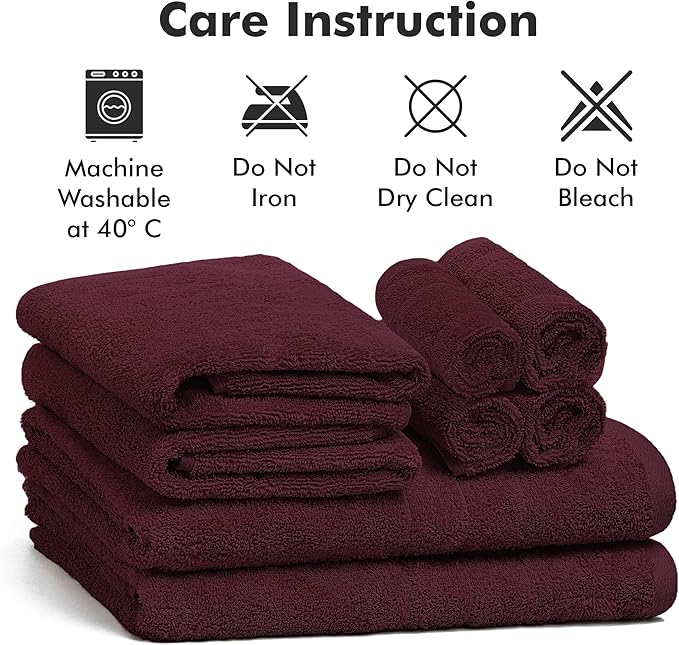 Bath Towels Set of 8 – 100% Cotton (Burgundy) Bathroom Towel Set Bale Includes 2 Bath, 2 Hand, 4 Face Towels – Soft, Absorbent & Quick Dry Towel for Bathroom, Spa, Kitchen, Hotel Use