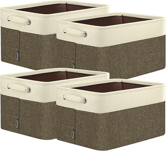 BALEINE 4 Pack Fabric Closet Storage Bins for Shelves, Linen Closet Organizers and Storage, Decorative Baskets for Organizing, Shelf, Clothes, Home, Office (Brown, 17''x13''x10.5'')