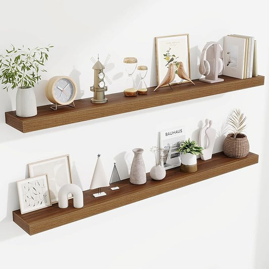 Fun Memories 55 Inch Floating Shelves Bedroom, Large Extra Floating Shelf Set of 2 with Invisible Brackets, Walnut