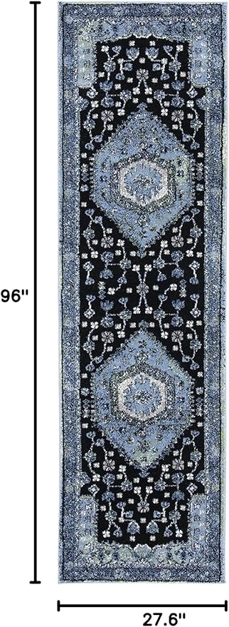 SAFAVIEH Vintage Hamadan Collection Runner Rug - 2'3" x 8', Light Blue & Black, Traditional Oriental Design, Non-Shedding & Easy Care, Ideal for High Traffic Areas in Living Room, Bedroom (VTH204J)