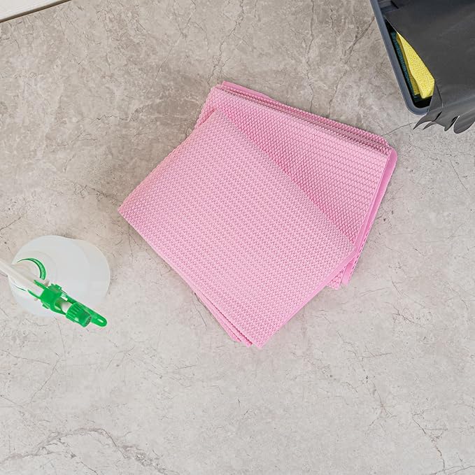 Restaurantware-Clean Tek Professional 25.2 x 16.9 Inch Chamois Cloths, 20 Reusable Microfiber Towels - Storage Tube Included, Absorbent, Pink PVA 3D Microfiber Cleaning Rags, for Windows Or Cars