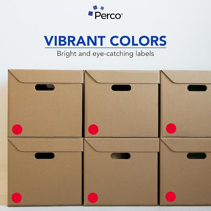Perco Red 2-Inch Round Circle Dot Sticker Labels - Multi-Roll Pack (3 Rolls, 500 Labels Each) - Permanent Adhesive, Vibrant Colors, Strong Hold - Perforated for Easy Use - Made in USA