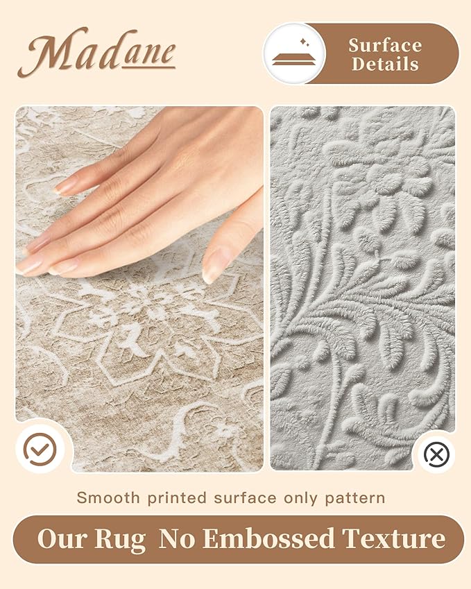 Madane 2x6 Runner Rug for Kitchen, Washable Vintage Hallway Rug with Non-Slip Rubber Backing, Soft Low Pile Throw Carpet Runner for Entryway Laundry Bathroom Bedroom Living Room (2 x 6, Beige/Brown)