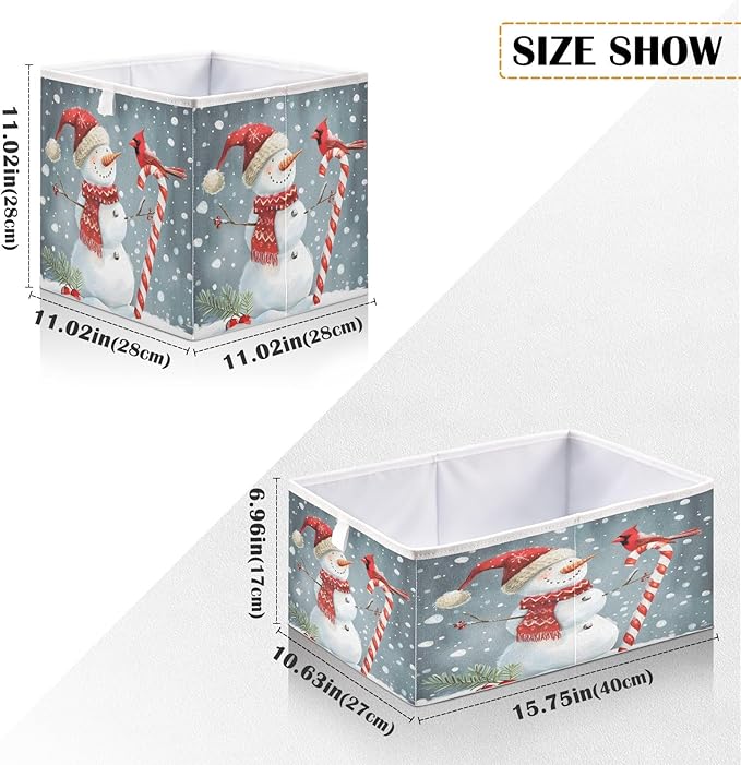 Bolaz Snowman with Bird Snowflakes Closet Organizers Storage Cubes Storage Bins Shelf Baskets Containers for Home Room Office,Square