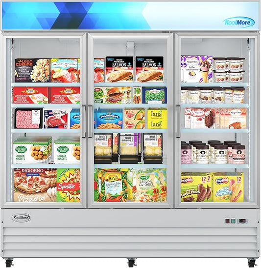 KoolMore MDF-3GD-52C-WH 80 in. Commercial Three Glass Door Display Upright Freezer Merchandiser in White 52 Cu. Ft