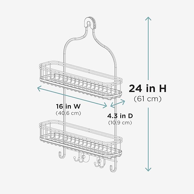 Zenna Home Shower Caddy Hanging Bathroom Organizer, Steel Shower Rack with 2 Extra Wide Shelves and Built in Hooks, Rust-Resistant Over Shower Head Caddy Storage System, Bronze