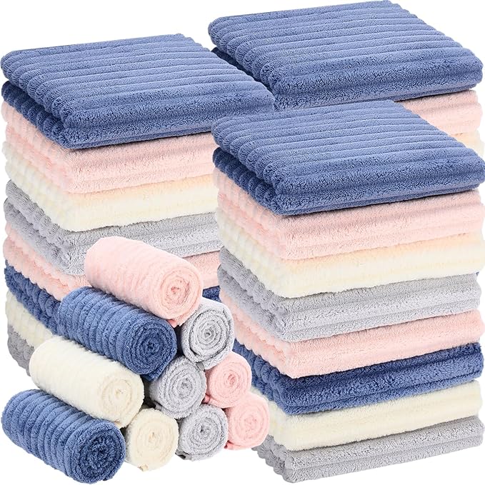 40 Pack Bleach Proof Towels Microfiber Absorbent Resistant Hair Hand Towels Bulk Quick Dry for Barber Gym Bath Spa Shaving (Morandi Color,Stylish)