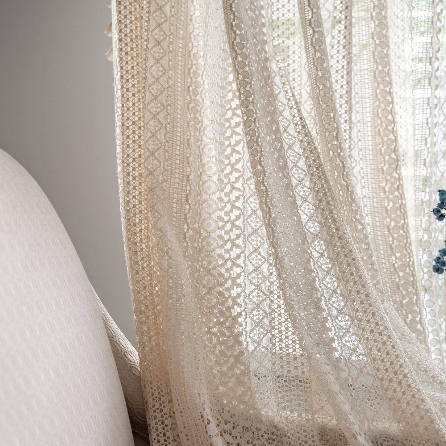 Boho Crochet Sheer Curtain — 84", Single Panel