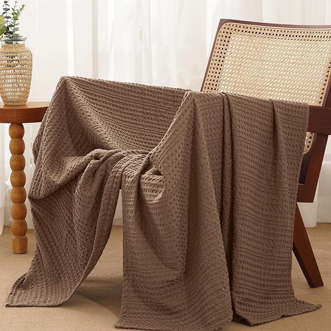 PHF Lightweight Waffle Weave Throw Blanket 50"x 60", Soft Woven Summer Blanket for Hot Sleepers - Aesthetic Home Decor for Couch Bed Sofa, Pet Friendly, Cocoa Brown